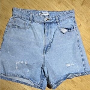 Zara Blue Jean Shorts High-Waisted Distressed
